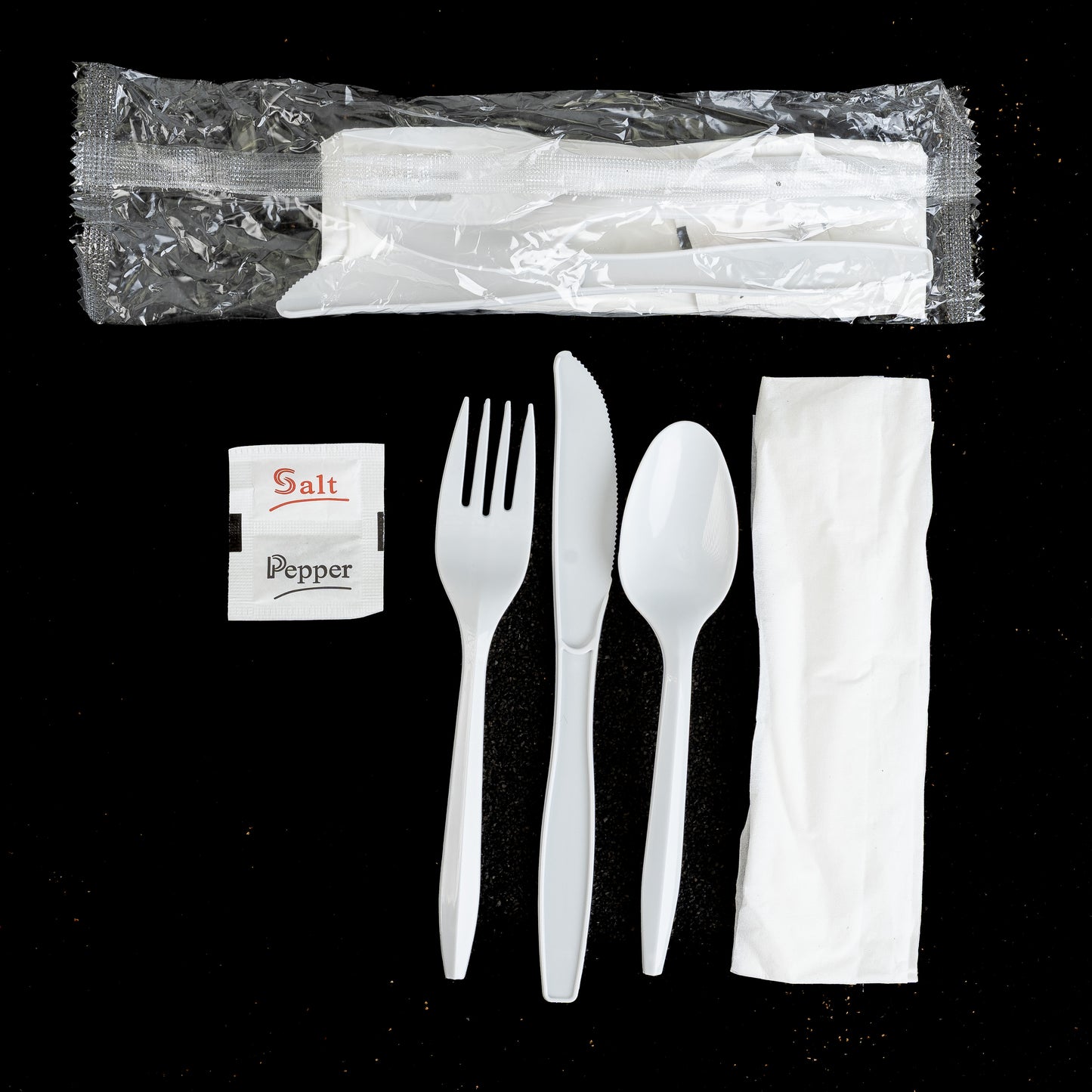 White Polypropylene Plastic Cutlery Set with Napkin and Salt and Pepper Packets(Picnic Sets)